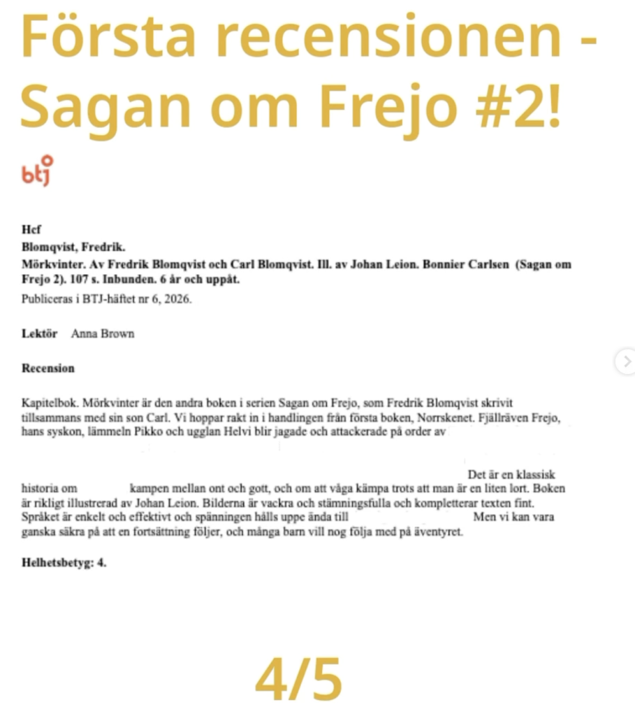 Mörkvinter får sin första recension – 4 av 5 i BTJ